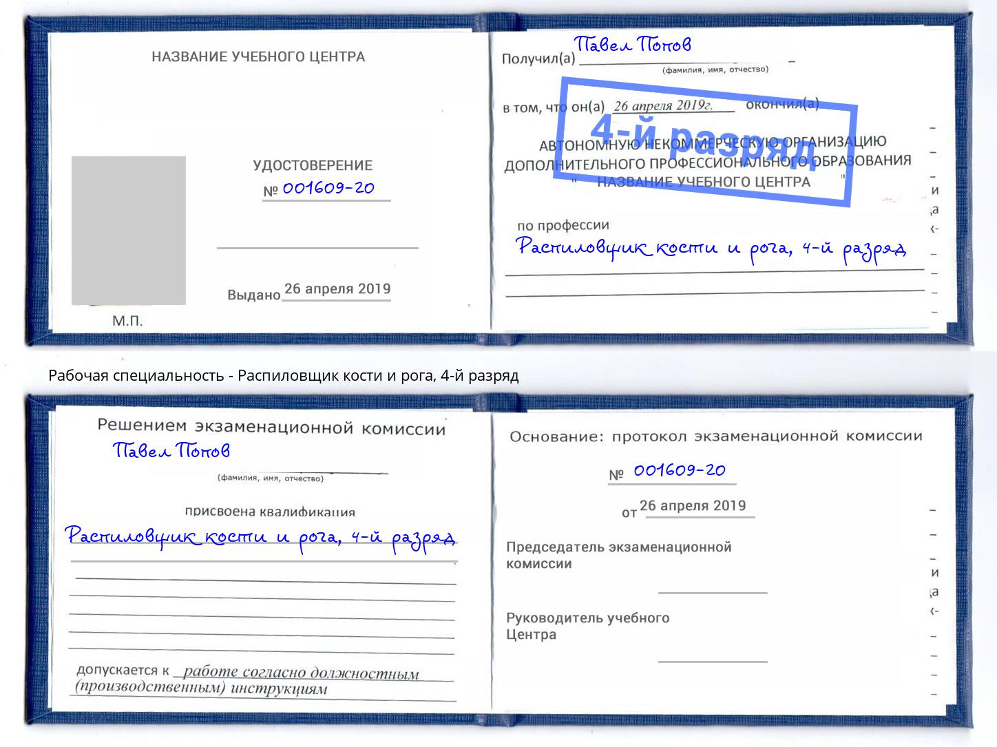 корочка 4-й разряд Распиловщик кости и рога Шатура