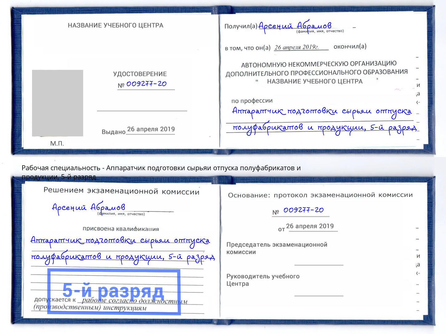 корочка 5-й разряд Аппаратчик подготовки сырьяи отпуска полуфабрикатов и продукции Шатура