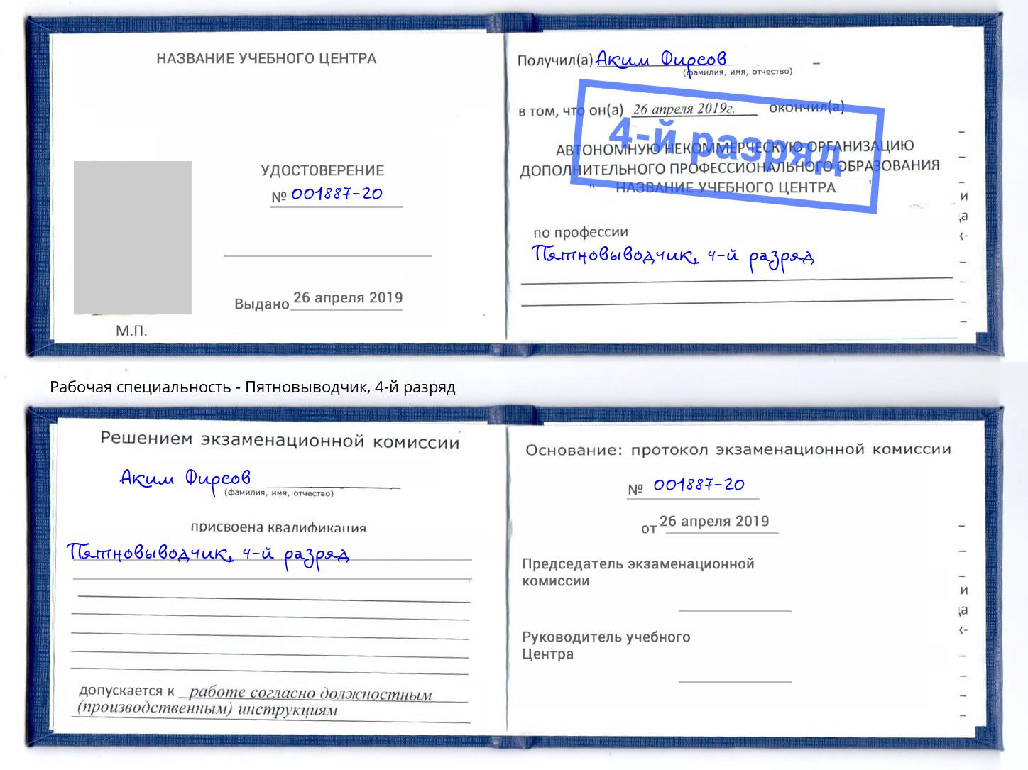 корочка 4-й разряд Пятновыводчик Шатура