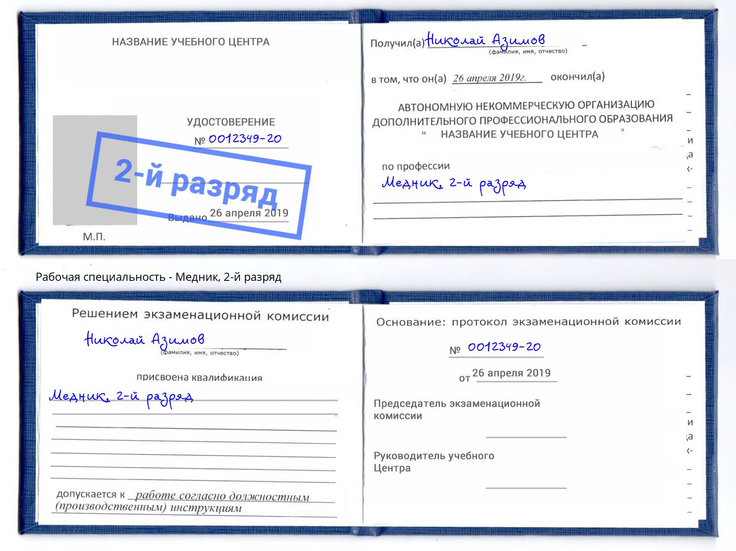 корочка 2-й разряд Медник Шатура
