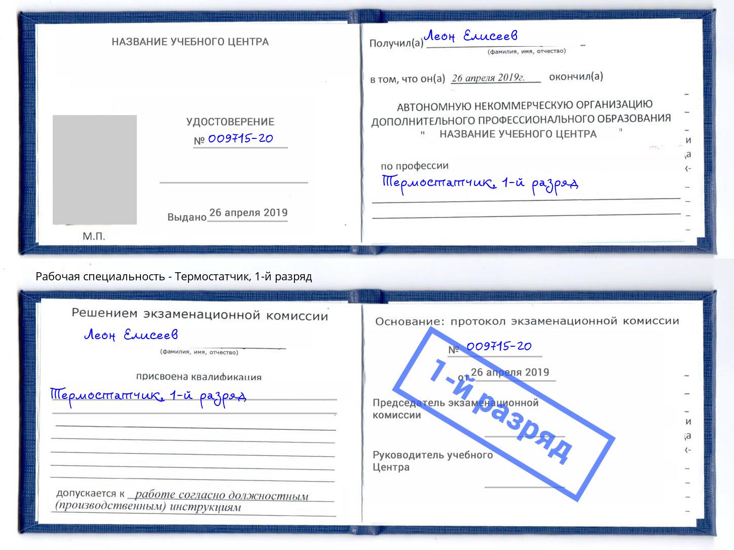 корочка 1-й разряд Термостатчик Шатура