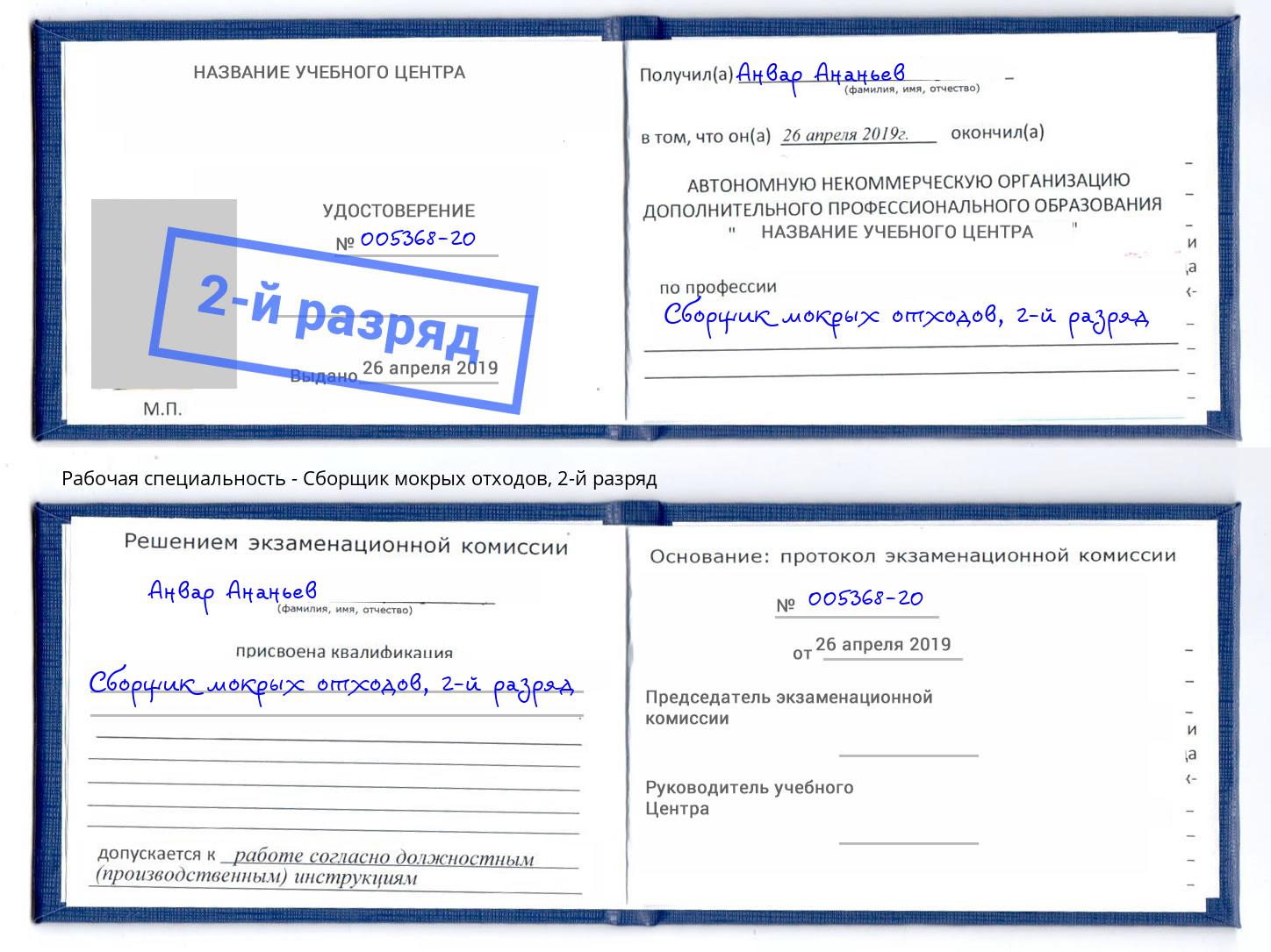 корочка 2-й разряд Сборщик мокрых отходов Шатура