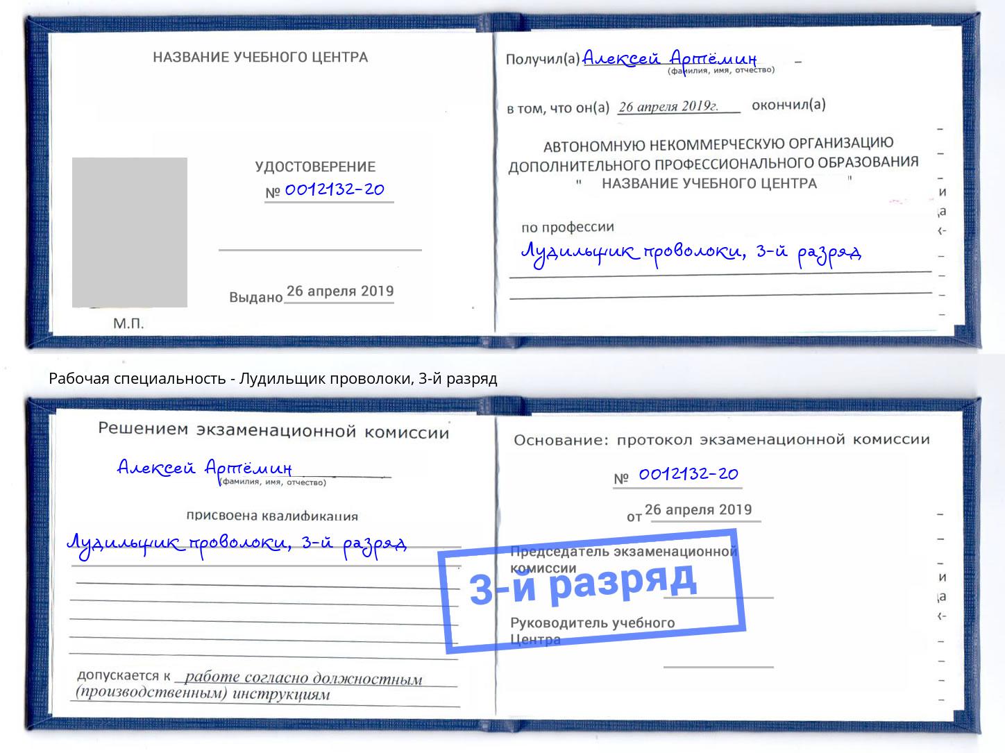 корочка 3-й разряд Лудильщик проволоки Шатура