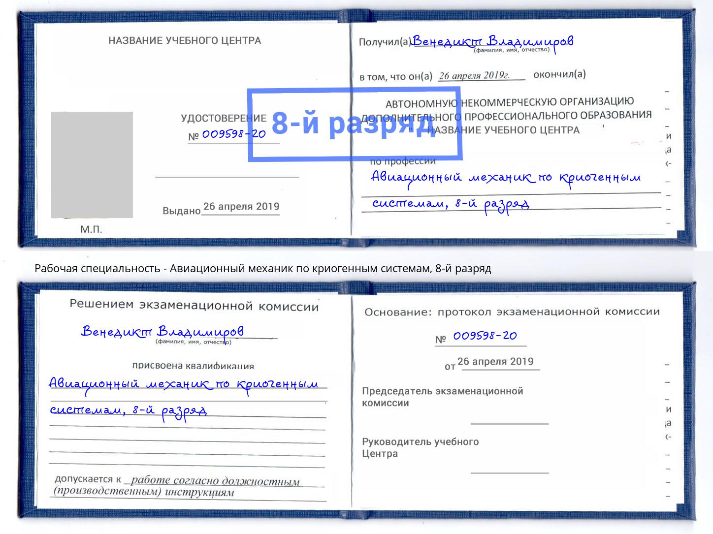 корочка 8-й разряд Авиационный механик по криогенным системам Шатура